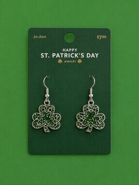 5/$25 JO-ANN Green Glitter Shamrock St. Patrick's Day Dangle Hook Earrings